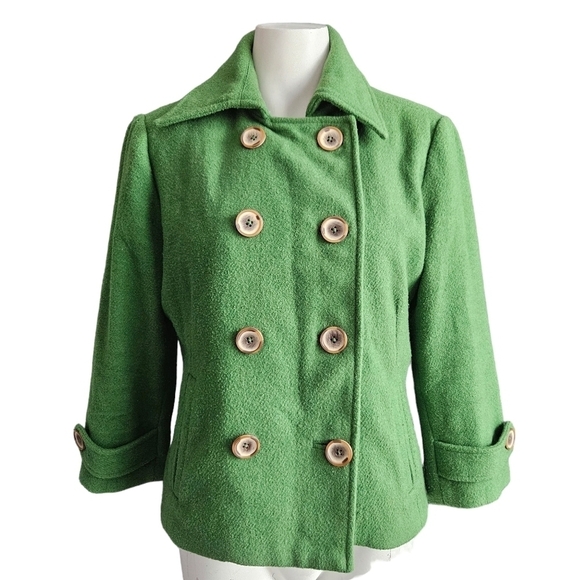 CAbi Double-breasted Wool Blend Jacket Clover Green Peacoat Crop Sz 4 - Picture 2 of 14